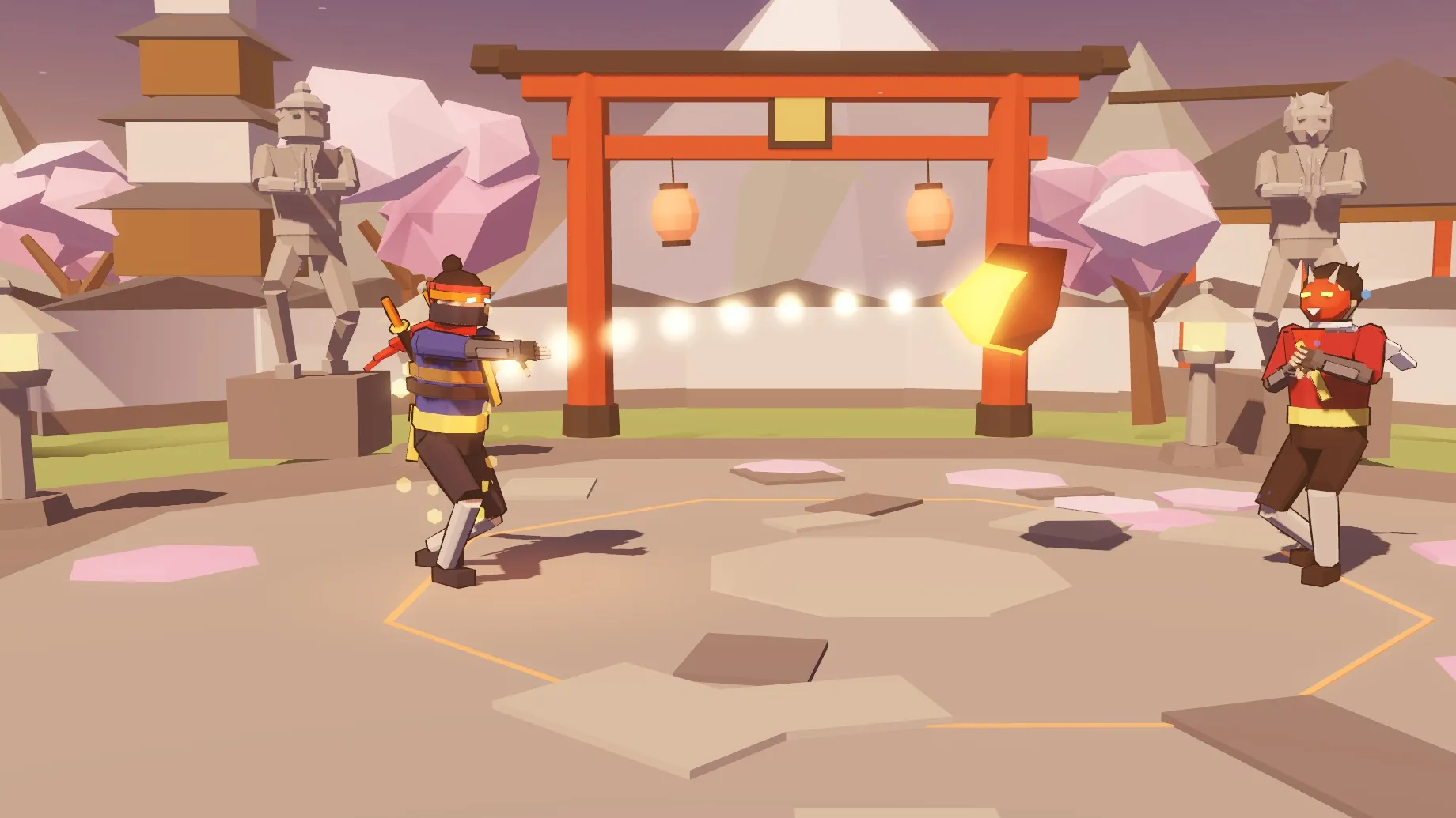 A molten boulder flies across the shrine courtyard at the rival ninja